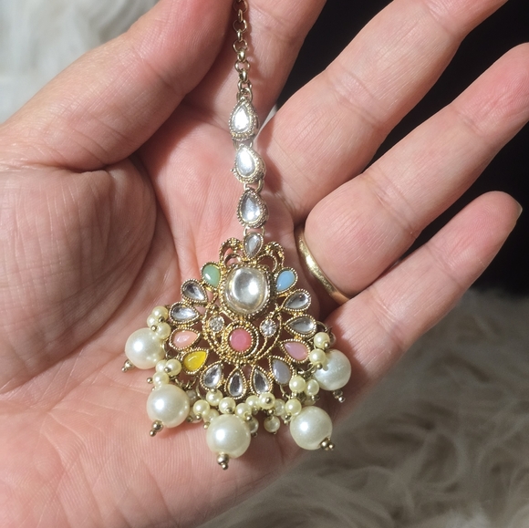 Traditional Desi Bollywood Indian Pakistani necklace earrings tikka set - Picture 9 of 10